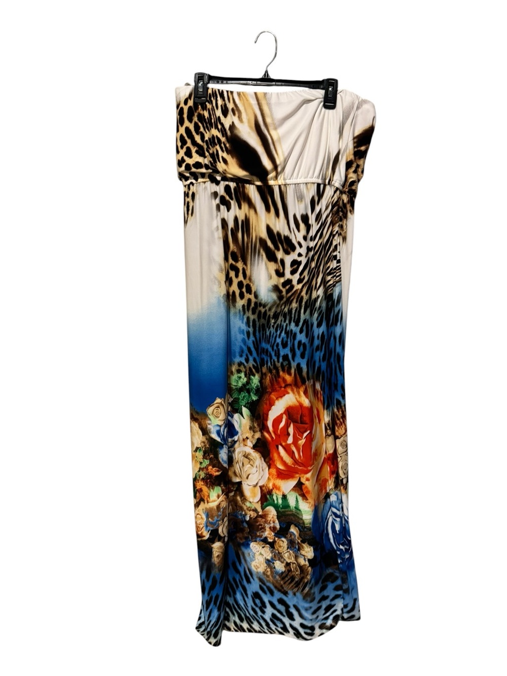 Strapless Floral & Animal Print Maxi Dress - Blue Multi - Picture 3 of 4